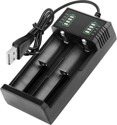 Chargeur Accu 18650, 2 Fentes Chargeur de Piles Rechargeables pour 18350 14500 16340 17500 17670 3.7V Li-ION Batteries, Charge Pile 18500 21700 26650 20700 10440 avec Câble USB