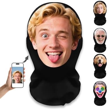 Générique Cagoule Personnalisable avec Photo du Visage, Cagoule Moto Homme Femme Enfant, Masque Moto Noir, Masque Homme en Gaze Légère Maille, pour Fêtes Proms Cosplay Carnaval Halloween