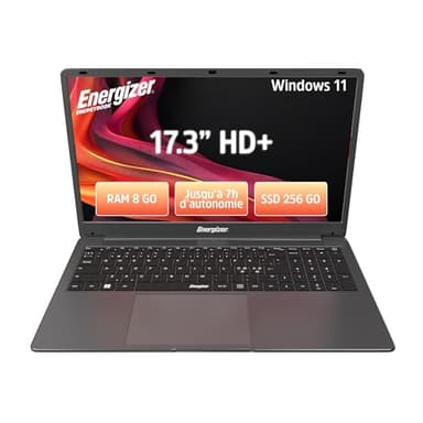 Energizer EnergyBook - Ordinateur Portable 17,3'' HD+, PC Portable Intel Celeron, RAM 8 Go, SSD 256 Go,UHD Graphics, Windows 11, Laptop Gris, Clavier QWERTY (Français), USB3.0, HDMI