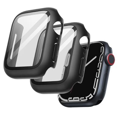 JETech Coque avec Protection D'écran Compatible avec Apple Watch Series 9 8 7 41 mm, étui de Protection Complète, Film en Verre Trempé Intégré Haute Sensibilité, Lot de 2 (Noir)
