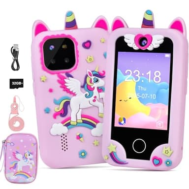 Telephone Portable pour Enfants - Smartphone Enfant Jouets Fille 3-10 Ans, Téléphone Licornes 2,8 Pouces, Cadeaux d'anniversaire de Noël, Jouet éducatif avec 44 Jeux, Musique (Rose avec Sac)
