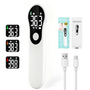 Thermomètre Frontal Sans Contact, Thermometre Bebe, Thermomètre Numérique Infrarouge pour Adultes, Lecture Précise avec Ecran LCD,°C/°F,Alerte Fièvre, Mesures Rapides et Précises