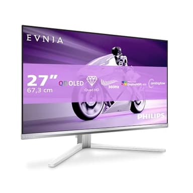 Philips Evnia 27M2N8500 - Moniteur Gaming OLED QHD 27 Pouces, 360 Hz, 0,03 ms, HDR400, Ambiglow, FreeSync. Prem., Composition G-Sync. (2560x1440, 2X HDMI 2.1, 1x DP 1.4, hub USB) Blanc