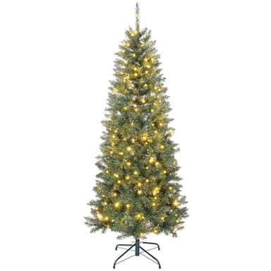 HOMCOM Sapin de Noël Artificiel 180 cm, Arbre de Noël Fin avec 250 lumières Blanches Chaudes et Multicolores, 9 Modes d'éclairage, 899 Pointes de Branche articulée, Support en métal Pliable, Vert