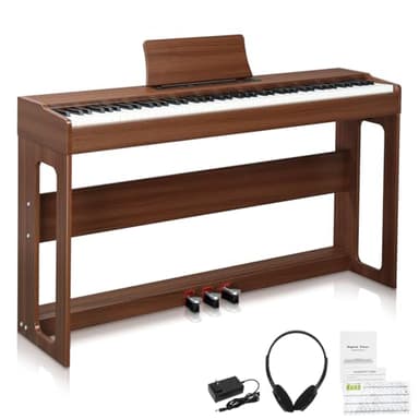 LEADZM Piano Numérique 88 Touches, Clavier Entièrement Lesté, Piano Électrique avec MIDI-USB, Bluetooth et Haut-Parleurs Stéréo, 128 Sonorités et Rythmes, Système à 3 Pédales (Noyer Noir, A-815)