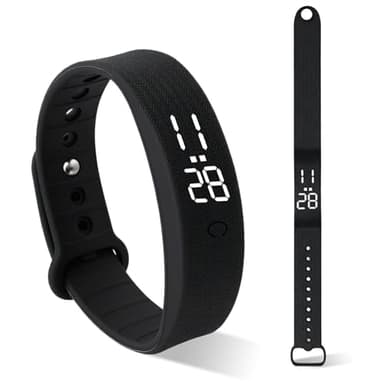 Kioylmo Bracelet Réveil Vibrant Intelligent avec Moniteur de Sommeil et Podomètre, Alarmes Silencieuses, Étanche, Autonomie 25 Jours, Affichage LED, Design Confortable pour Sport et Quotidien Noir