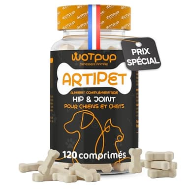 WOTPUP© Soutien Articulaire Chiens & Chats - Formulé par des Vétérinaires - 120 Comprimés en Forme d’Os - Anti-arthrose, Souplesse & Confort du Cartilage - Glucosamine & Chondroïtine
