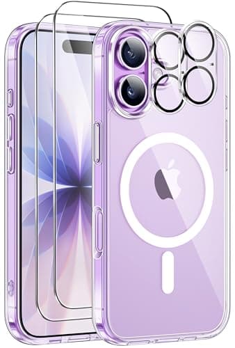 ivencase 5 in 1 Magnétique Coque pour iPhone 17 avec 2 Verres Trempés et 2 Caméra Protecteur, Compatible MagSafe Dos Anti Rayures Coque Antichoc TPU Bumper Coque pour iPhone 17 6,3" - Transparent
