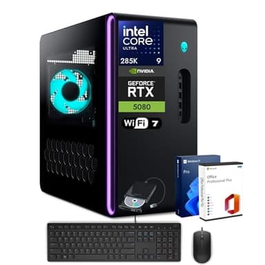 Alienware Aurora R16 Ordinateur de bureau de jeu – NVIDIA RTX 5080 GDDR7 16 Go – NPU – Intel Ultra 9 285K (jusqu'à 5,7 GHz) – Wi-Fi 7, Win11 Pro – Refroidissement liquide 1000 W (64 Go DDR5 | SSD 8 To