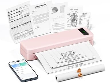 Imprimante Thermique Portable A4 sans Encre - Bluetooth sans Fil Compatible avec iOS et Android - Mini Imprimante Petite pour Papier Thermique 216/210/110/80/53mm, Mac, Windows, Reçus, 599g - Rose