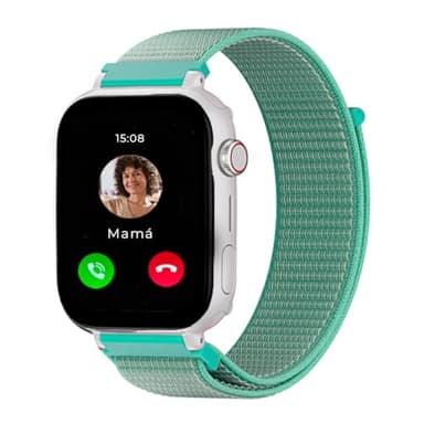 SaveFamily SaveWatch Plus 4G | Montre Connectée pour Enfants avec GPS, Appels, Vidéo, Whatsapp, Musique, Bluetooth et App Store | Cadran Blanc et Bracelet en Tissu Vert
