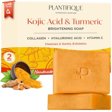 PLANTIFIQUE Turmeric & Kojic Acid Soap | Savon Visage et Corps au Curcuma | Skincare Coréenne Anti Tache Antiseptique Femme Homme | Savon Éclaircissant Peau Noir Rapide Efficace | 2 Barres