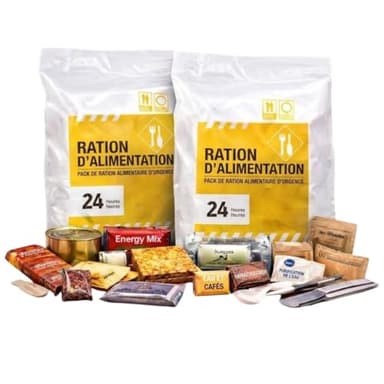 Pack 2 Rations Alimentaires d'urgence 24h – 7200 kcal Total – Ration Militaire Autonome avec Repas, Snacks et Accessoires – Kit Nourriture Survie, Randonnée, Urgence