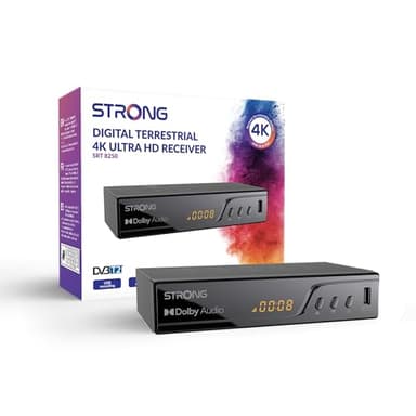 STRONG - Décodeur TNT 4K UHD - SRT8250 - Fonction Enregistreur - Compatible Normes HEVC265 & Dolby Digital Plus - Port HDMI, Péritel, USB - Guide Electronique des Programmes - Noir