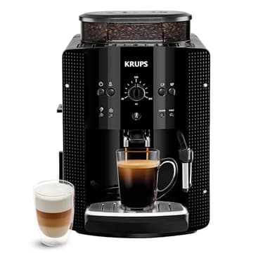 Krups Machine à café grain, machine expresso, 2 tasses en simultané, Nettoyage automatique, Buse vapeur pour Cappuccino, Cafetière espresso, Essential noire YY8125FD