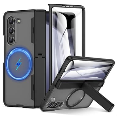 HWeggo Coque for Samsung Galaxy Z Fold 5 avec Kickstand & Front Screen Protector Charge Magnétique Protection & Charnière Magnétique, Coque de téléphone Protecteur à l'épreuve des Chocs, Noir