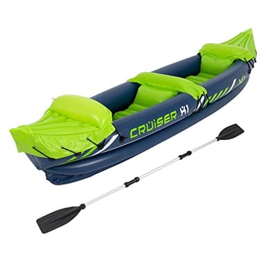 ECD Germany Kayak Gonflable Cruiser X1, pour 2 Personnes, 318x80x55 cm, Vert/Blanc/Bleu, en Plastique, avec Pagaie Double en Aluminium, Unisexe-Adulte, Bateau d'air Loisirs Canoë d'avion Paddle Boat