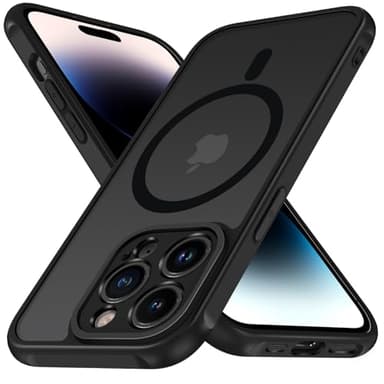 ivoler Coque Magnétique pour iPhone 14 Pro Max 6.7 Pouces, Compatible avec MagSafe, Translucide Mat Arrière Étui de Protection en Silicone Liquide Antichoc, Mince Anti-Rayures Dos Bumper Housse, Noir