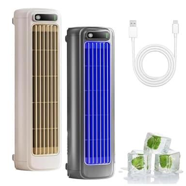 Sherum Rafraichisseur D'air, Climatiseur Portable, Silencieux et 3 Vitesses, Rechargeable, pour Chambre, Bureau, Maison, Restez Au Frais En Été (Gris+Beige)