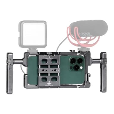 FANAUE FPC-01DG Support vidéo pour smartphone avec poignées latérales, cage universelle en aluminium pour vidéaste, vidéaste, vlogger et Youtuber.