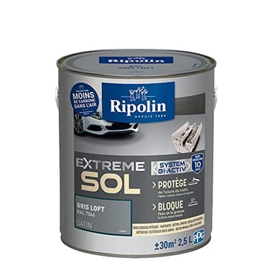 RIPOLIN - Peinture Sol Intérieur & Extérieur Extrême - Haute Résistance - Gris Loft RAL7046-2,5 Litres