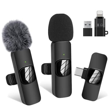 Jsdoin Microphones sans fil pour iPhone iPad, 2 mini microphones cravate sans fil USB-C pour iPhone/iOS/Android/PC/ordinateur portable, enregistrement vidéo/vapeur en direct/entretien/TikTok/YouTube