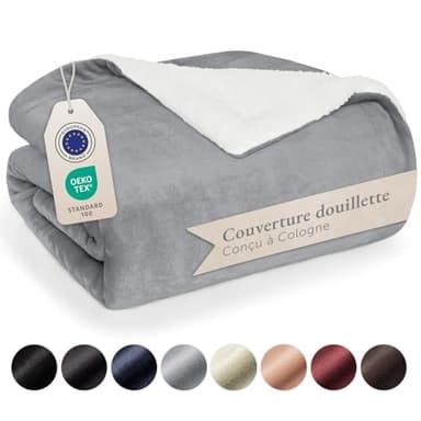 Blumtal Couverture de canapé, moelleuse, en sherpa, de qualité supérieure - Certifiée Oeko-Tex - Avec intérieur en sherpa épais - Couverture super moelleuse extra épaisse et chaude - Gris