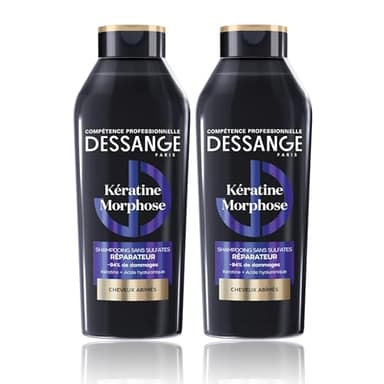 DESSANGE - Shampoing Sans Sulfates Réparateur Kératine Morphose - Formule Enrichie En Kératine Végétale & Acide Hyaluronique - Répare & Protège La Fibre Capillaire - Cheveux Abîmés - Lot de 2 X 280ml