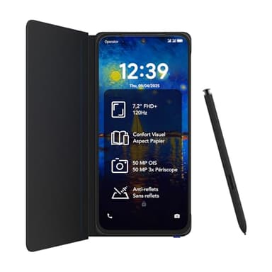 TCL Smartphone Android NXTPAPER 60 Ultra 5G, écran FHD+ 7,2 Pouces, 12 Go de RAM + 512 Go de ROM, téléphone respectueux des Yeux, Couleur Noir nébuleuse,avec Coque à Rabat et Stylet