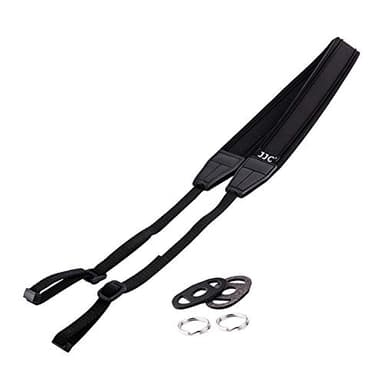 JJC NS-M1BK Courroie de cou en néoprène pour appareil photo sans miroir ou reflex numérique avec deux œillets de courroie (longueur du néoprène 124 cm, largeur 3 cm) (noir)