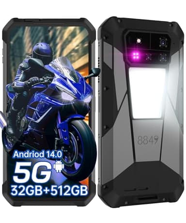 8849 Tank 4 Pro Téléphone Portable Incassable, 512GO Android 14 5G Rugged Smartphone Incassable avec Projecteur, Écran AMOLED 6,73 Pouces, 32GO RAM/11600mAh (120W)/Lampe de Camping 1200LM/GPS/OTG