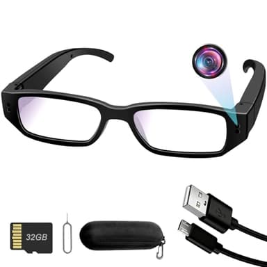 UYIKOO Caméra Espion Lunettes, 32Go Mini Lunette Espion, 1080P HD Camera Cachee Portable Mini Camera de Sport Enregistreur Vidéo Caméscope Prise de Photos pour Intérieur/Extérieur