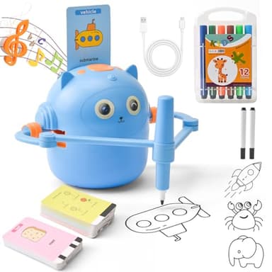 LTFIOON Robot Qui Dessine Tout Seul, Robot de Dessin pour Enfants avec 100 Cartes, Robots Dessinateur Enfant, Jouet éducatif interactif Magic Drawing Robots pour Garçons Filles (Blau)