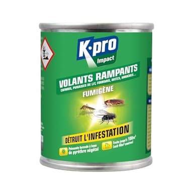 K.PRO- Fumigène Insecticide Insectes Volants et Rampants - Spécial Infestation - Action Intégrale, Radicale & Longue Durée - Au Pyrèthre Végétal - Technique Professionnelle - 50g - environ 40m²