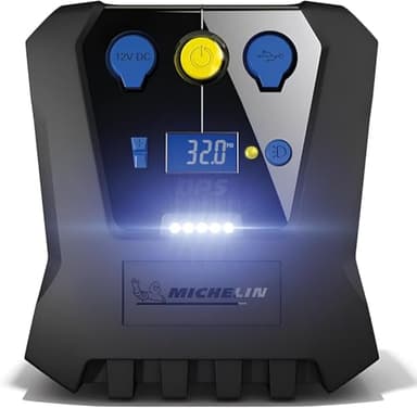 MICHELIN 009519 Compresseur à Air 12 V Programmable – 7 Bars – Gonflage Pneus de Voiture en 3 Minutes – Arrêt Automatique - Manomètre Digital – Robuste Compact – LED - Livré avec Embouts adaptateurs
