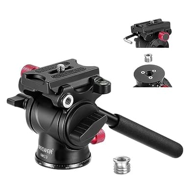 NEEWER Tête de Trépied Fluide avec Poignée et Arca à Dégagement Rapide,Tête Inclinable Panoramique en Alliage d'Aluminium avec Base Graduée 43mm pour Caméscope Compact DSLR,Charge Max:3kg,GM23 Rouge