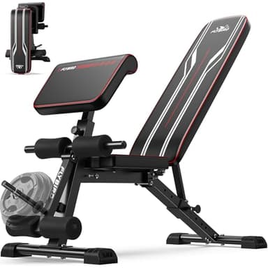 FLYBIRD Banc de Musculation Multifonction,avec Extension de Jambes&Coussin de Curl Preacher,Réglable & Pliant pour Gym à Domicile, Capacité 360KG,Banc d'Exercice pour un Entraînement du Corps Entier