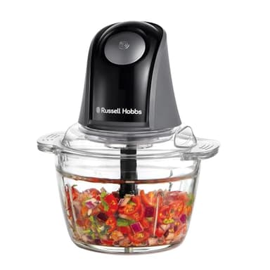 Russell Hobbs Hachoir électrique [polyvalent] blender (pour légumes, fruits, viande, oignons, récipient de 1l, lavable au lave-vaisselle, 2 vitesses, lames en acier inox, 350W) Anthracite 27131-56