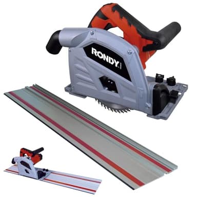 Scie circulaire plongeante 1200W avec rail guidage 1m - Coupes en biseau 0 à 45° - Lame diamètre 165mm - Bois dur, contreplaqué