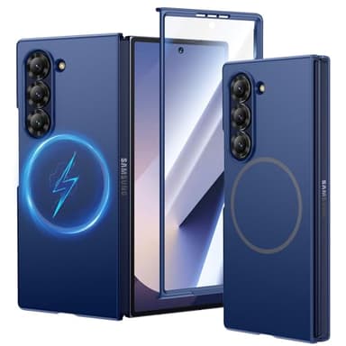 HWeggo Coque pour Samsung Galaxy Z Fold 6, [Compatible with MagSafe] Ultra Mince avec Protection d'Écran Intégrée, Housse Antichoc Mate pour Z Fold 6, Bleu