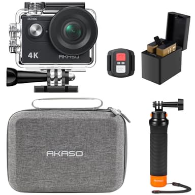 AKASO EK7000 Caméra Sport Kit de Poignée Flottant - Comprend 4K 30FPS EK7000 Action Camera, Poignée Flottant Etanche pour Camera Sport, Sac de Rangement, 2 Batteries et Plus