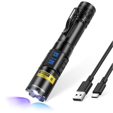 DARKBEAM Lampe Torche UV 365nm & 395nm Double Lumière Noire, Lampes de Poche LED Puissante USB Rechargeable, Lampe Wood Ultraviolette Détecteur pour d'Urine, Ambré, Verre d'Uranium, Résine Durcissante