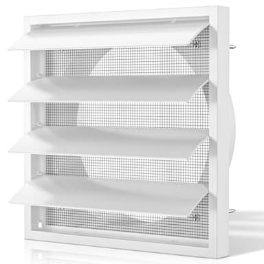 HG Power Grille de Ventilation à Lamelles 150 mm Blanc, 175 mm x 175 mm avec Moustiquaire, pour HVAC, Hotte, Couverture Extérieure, Sèche-Linge, Ventilateur d'Extraction, Salle de Bain, Garage