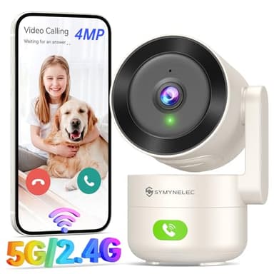 SYMYNELEC 2K 4MP Caméra de Surveillance Intérieure WiFi 5GHz/2,4GHz, Caméra de Sécurité 360° avec Détection Humaine AI, Vision Nocturne, Audio Bidirectionnel pour Bébé/Animaux, Compatible avec Alexa