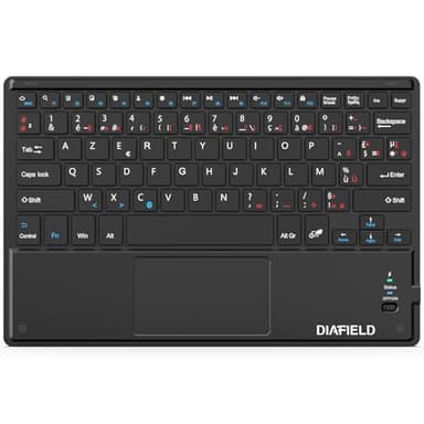 1 by One DIAFIELD Clavier AZERTY Bluetooth avec Un Ecran Tactile, Ultra Mince, Pavé Tactile pour iPad, Galaxy Tab, iPhone, Huawei, Samsung, OnePlus et Autres Android Téléphones