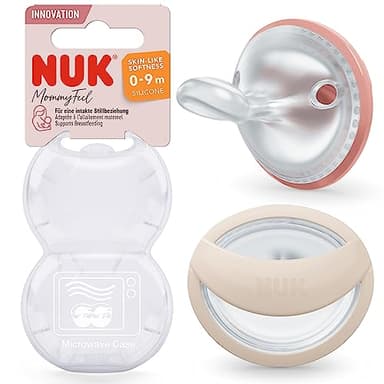 NUK MommyFeel Sucette pour bébé | 0-9 mois | Sucettes compatibles avec l'allaitement | Silicone sans BPA | Rosé et ocre | Lot de 2