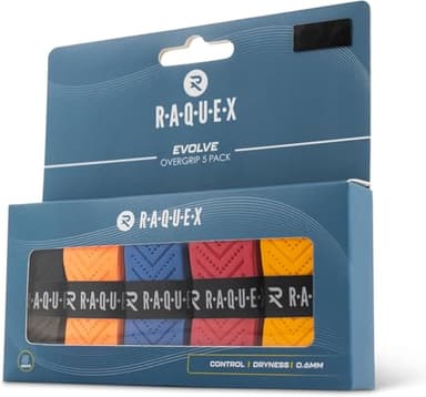 Raquex Evolve Overgrips - 5 Grips - Antidérapantes Multicolores pour Raquette de Tennis, Badminton, Squash, Padel