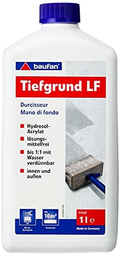 Baufan Durcisseur LF - 1L I Primaire Acrylique Sans Solvants Intérieur Extérieur I Fixateur de Fonds pour Surfaces Sableuses & Crayeuses, Diluable 1:1