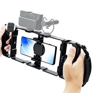 [Utilisations Multiples] JJC Support vidéo Universel pour Smartphone + kit de télécommande Bluetooth pour iPhone 15 14 13 12 11 Pro Max Huawei Samsung Mobile Phone Video Cage pour Filmer des Films