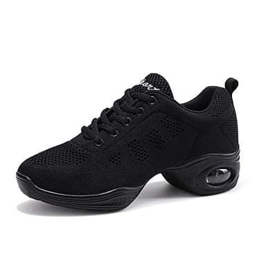 Chaussures de Sport Jazz pour Femmes Chaussures d'entraînement à la Danse de Danse de Marche Sportive de Athletic à Lacets Mesh de Coussin d'air Fitness Femme Sneakers Noir 39